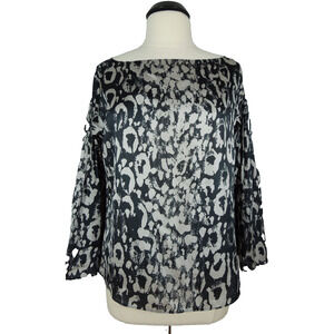 JENNIFER LOPEZ Blouse S SMALL Abstarct Print Kimono Sleeves Boat Neck